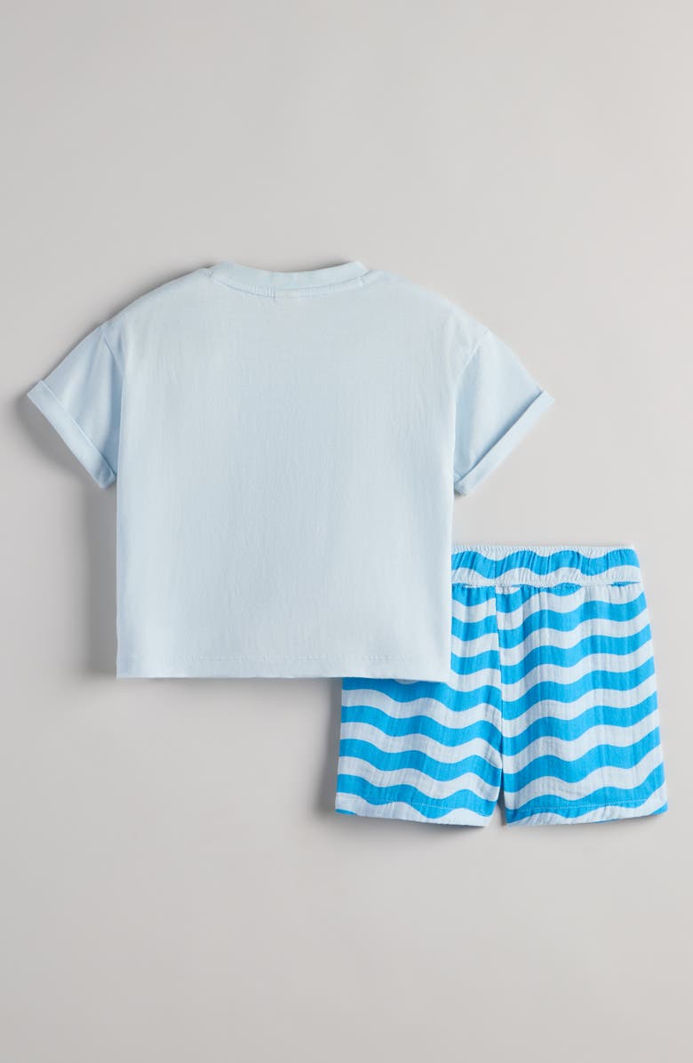 Tucker + Tate Graphic Cotton T-Shirt & Shorts Set, Alternate, color, Blue Howdy- Blue Wavy Stripe