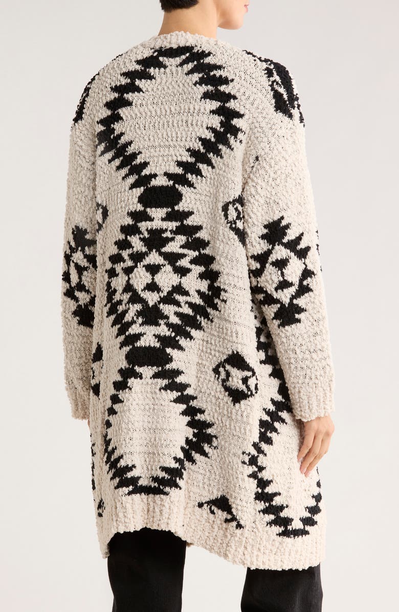 Bobeau Southwest Bouclé Long Cardigan, Alternate, color, Cream/ Black