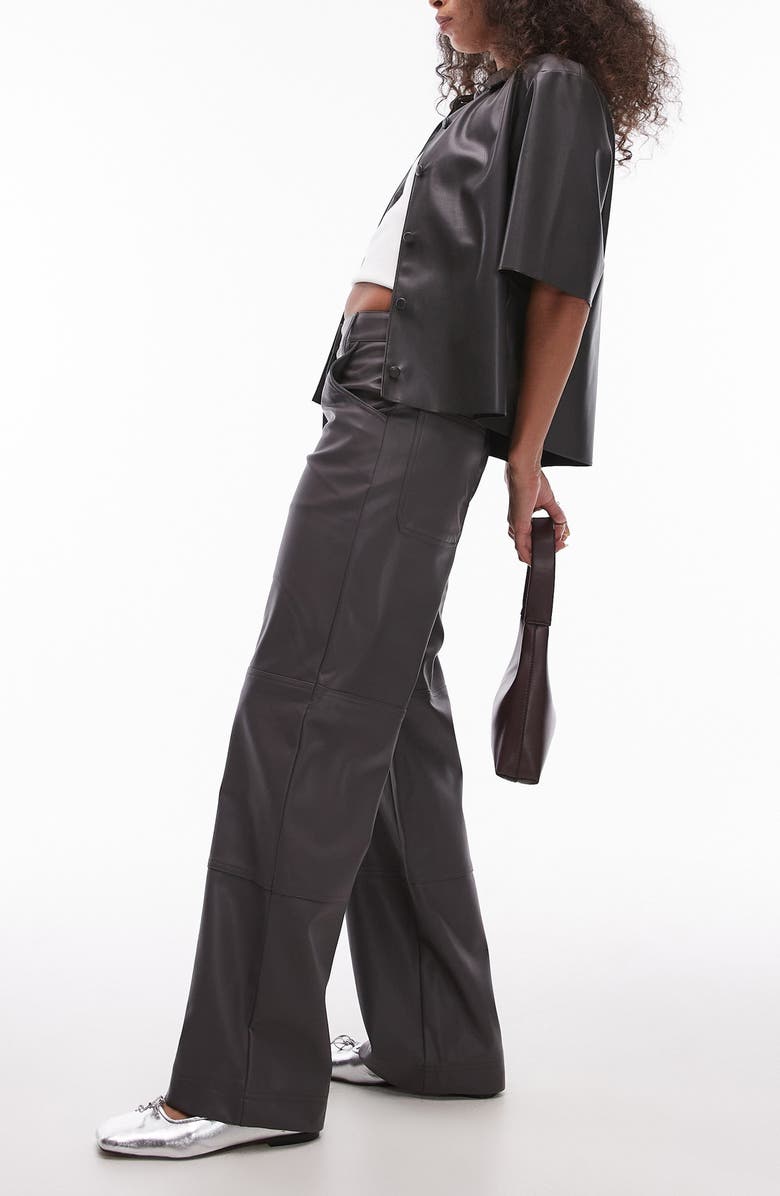 Topshop Straight Leg Faux Leather Pants, Alternate, color, Grey