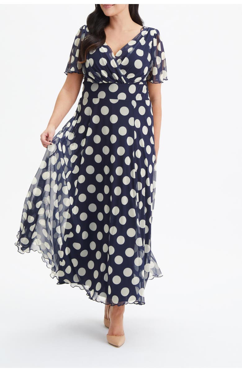 Scarlett & Jo Isabelle Spot Angel Sleeve Maxi Dress, Alternate, color, Navy Cream