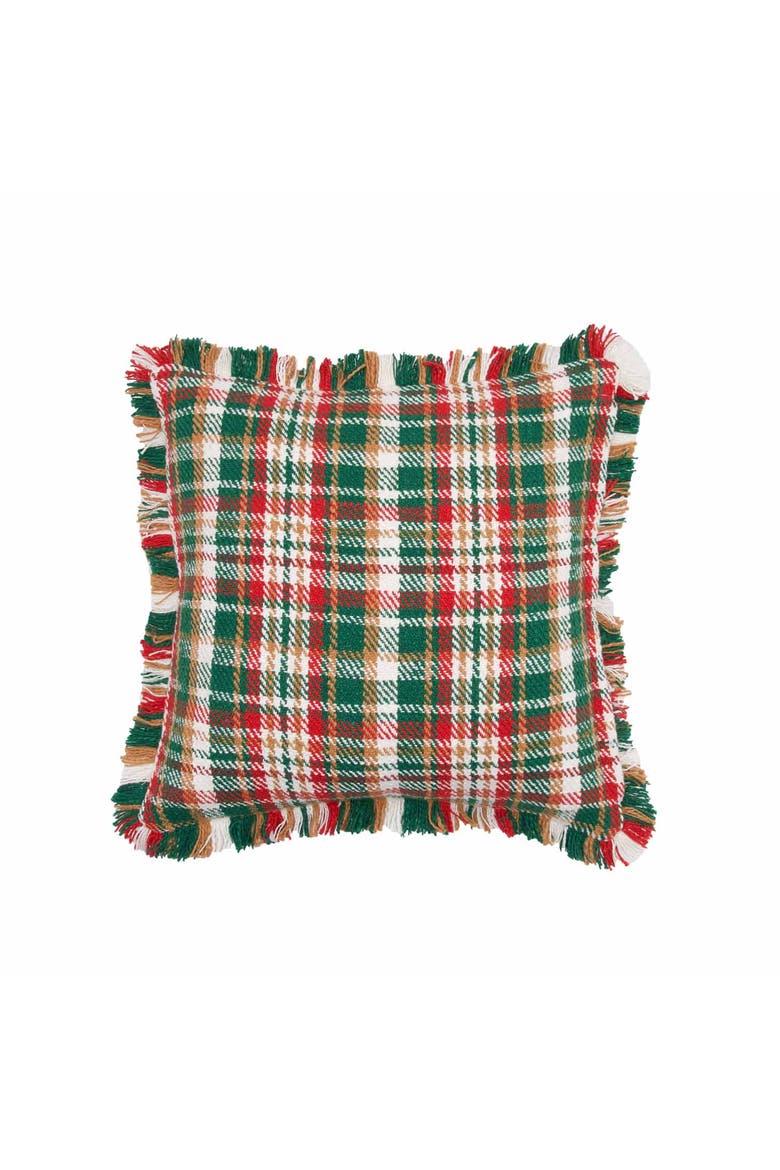 Alpine Plaid with Tassels Cozy Fall Throw Pillow 18" x 18", Main, color, Red