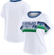 WEAR by Erin Andrews Women's WEAR by Erin Andrews White Seattle Seahawks Cropped Center Stripe Dolman T-Shirt