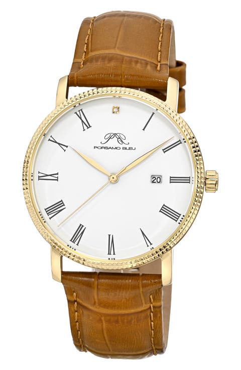 Veritas 1 Croc Embossed Leather Strap Watch, 40mm