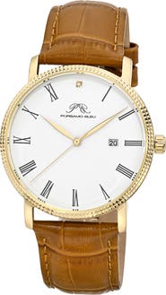 PORSAMO BLEU Veritas 1 Croc Embossed Leather Strap Watch, 40mm