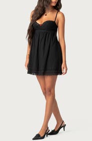EDIKTED Bonny Eyelet Trim Cotton Babydoll Minidress