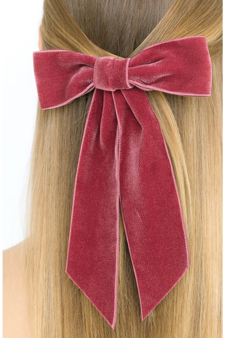 Wide Velvet Bow Barrette, Alternate, color, ANTIQUE ROSE
