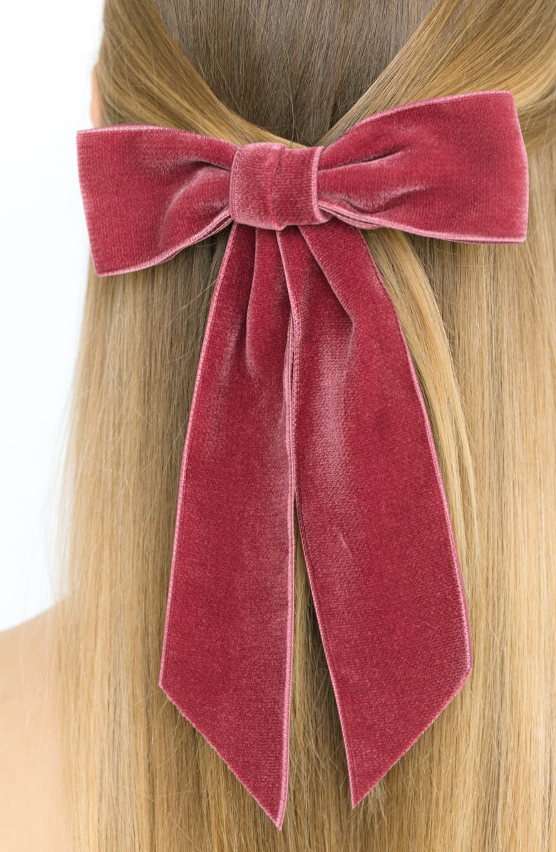Jennifer Behr Wide Velvet Bow Barrette, Alternate, color, Antique Rose