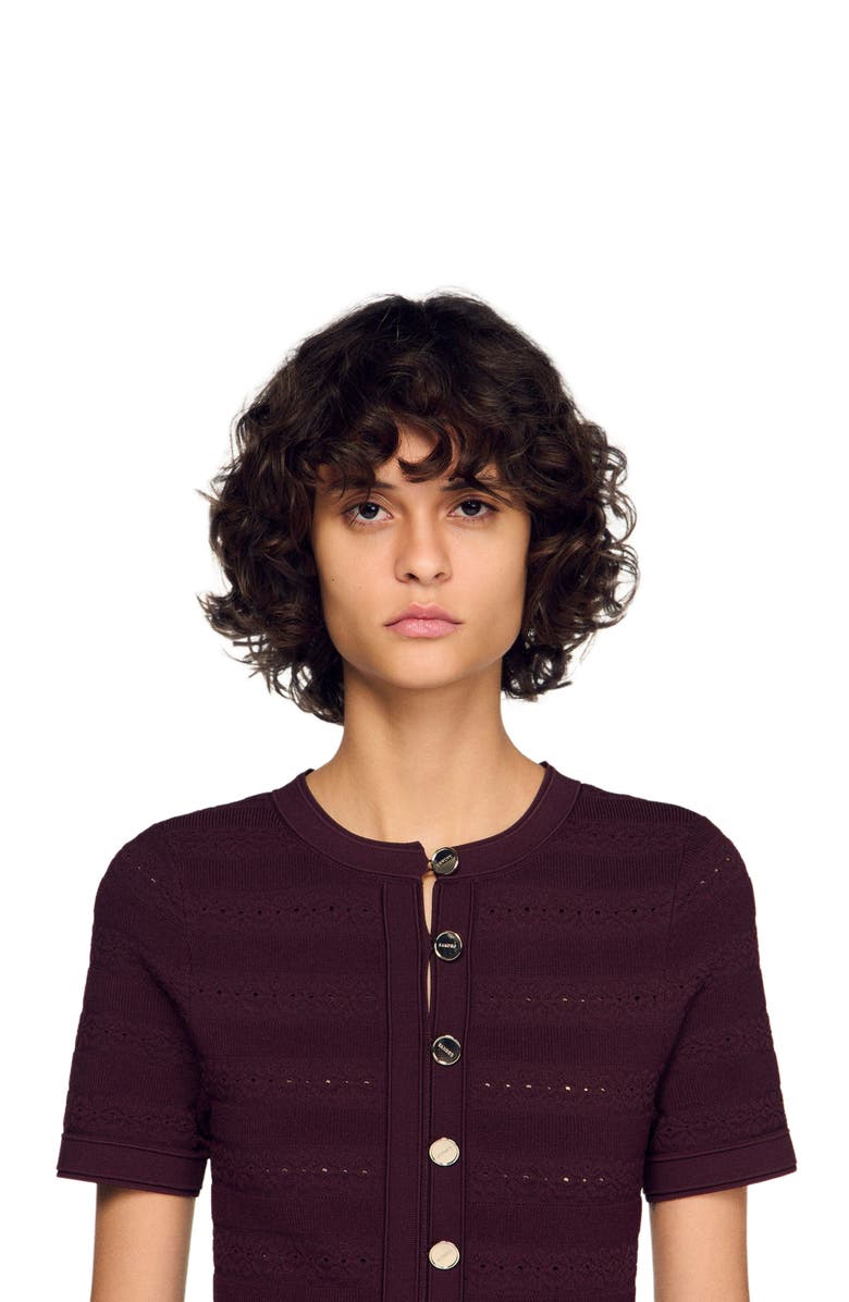 SANDRO Floral print knit short dress, Alternate, color, Brown