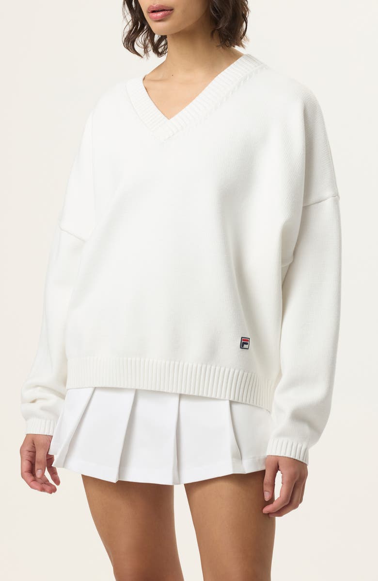 FILA x Hailey V-Neck Oversize Sweater, Alternate, color, White