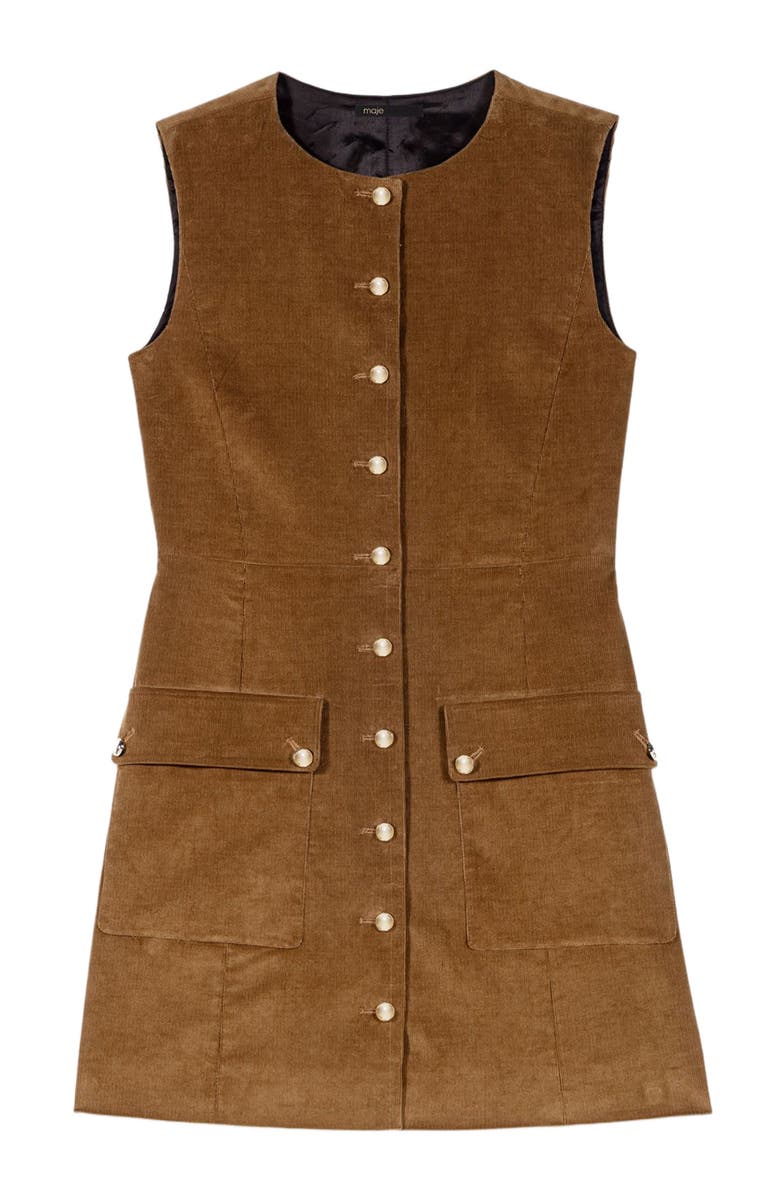 maje Short corduroy dress, Alternate, color, Camel