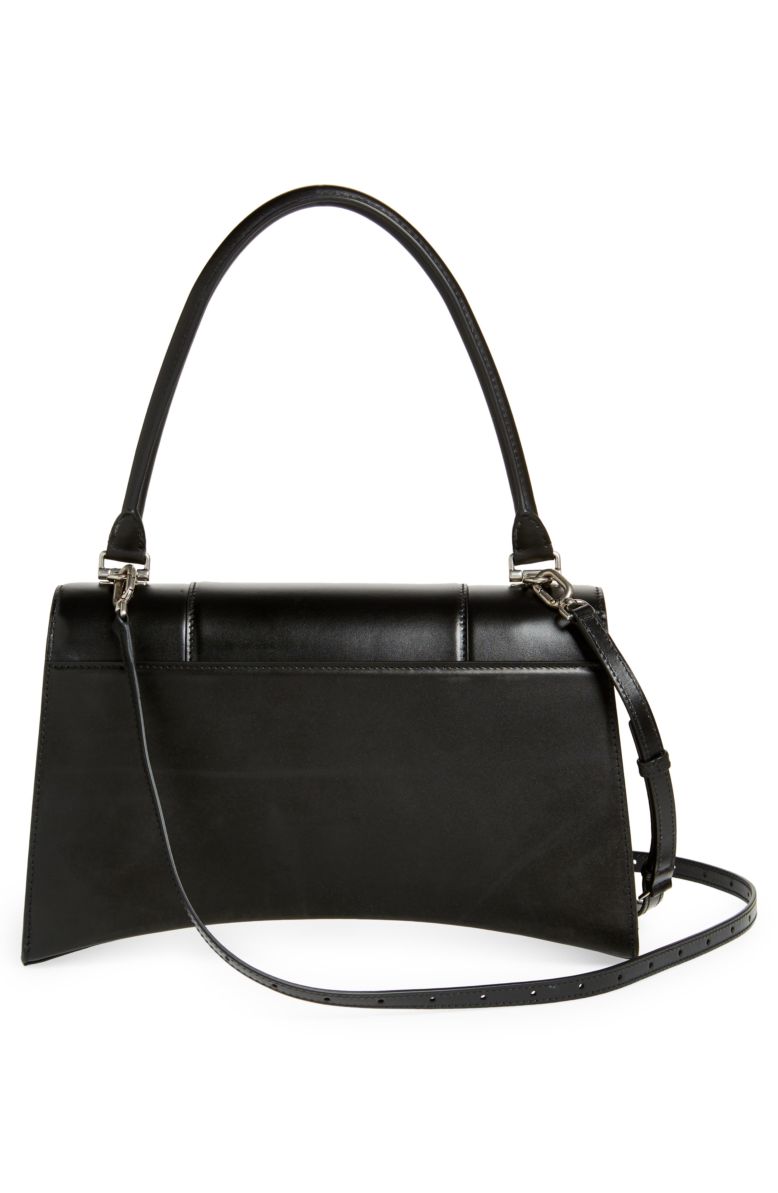 Medium Hourglass Hinge Leather Top Handle Bag, Alternate, color, BLACK