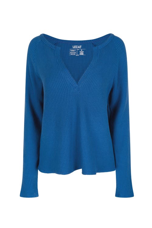 Lezat Jules Waffle Knit Organic Cotton V-neck Pullover In Blue