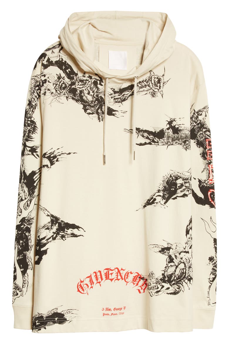 Gothic Logo Oversize Hooded Graphic Tee, Alternate, color, DUST GREY