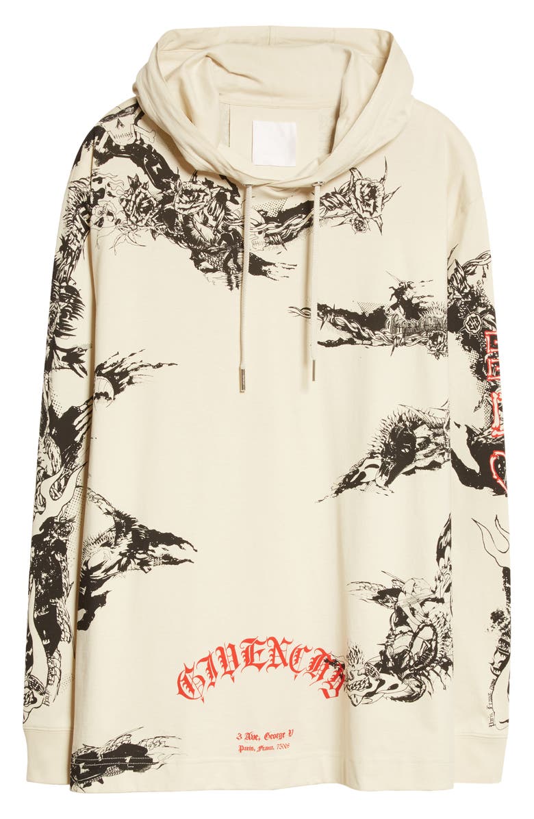 Givenchy Gothic Logo Oversize Hooded Graphic Tee, Alternate, color, 
