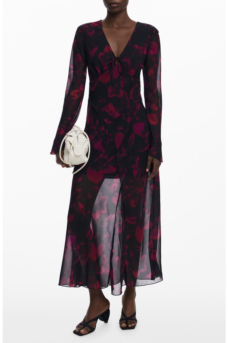 Floral Long Sleeve Mesh Maxi Dress, Main, color, LILAC