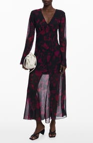 Desigual Floral Long Sleeve Mesh Maxi Dress