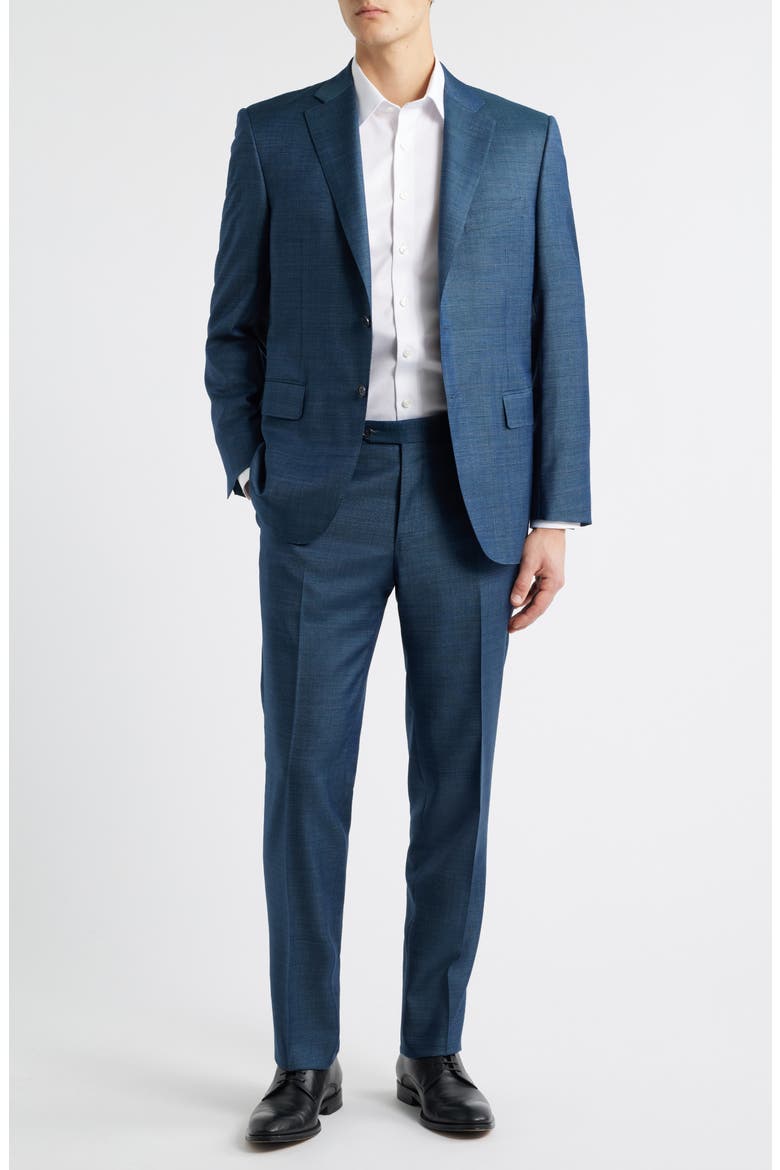 Siena Regular Fit Dark Green Denim Effect Wool Suit, Main, color, DARK GREEN