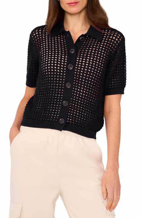 Halogen® Openwork Short Sleeve Cardigan