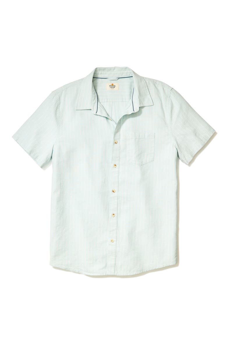 Better-than-Linen Short Sleeve Hemp Blend Button-Up Shirt, Alternate, color, BLUE/ WHITE STRIPE