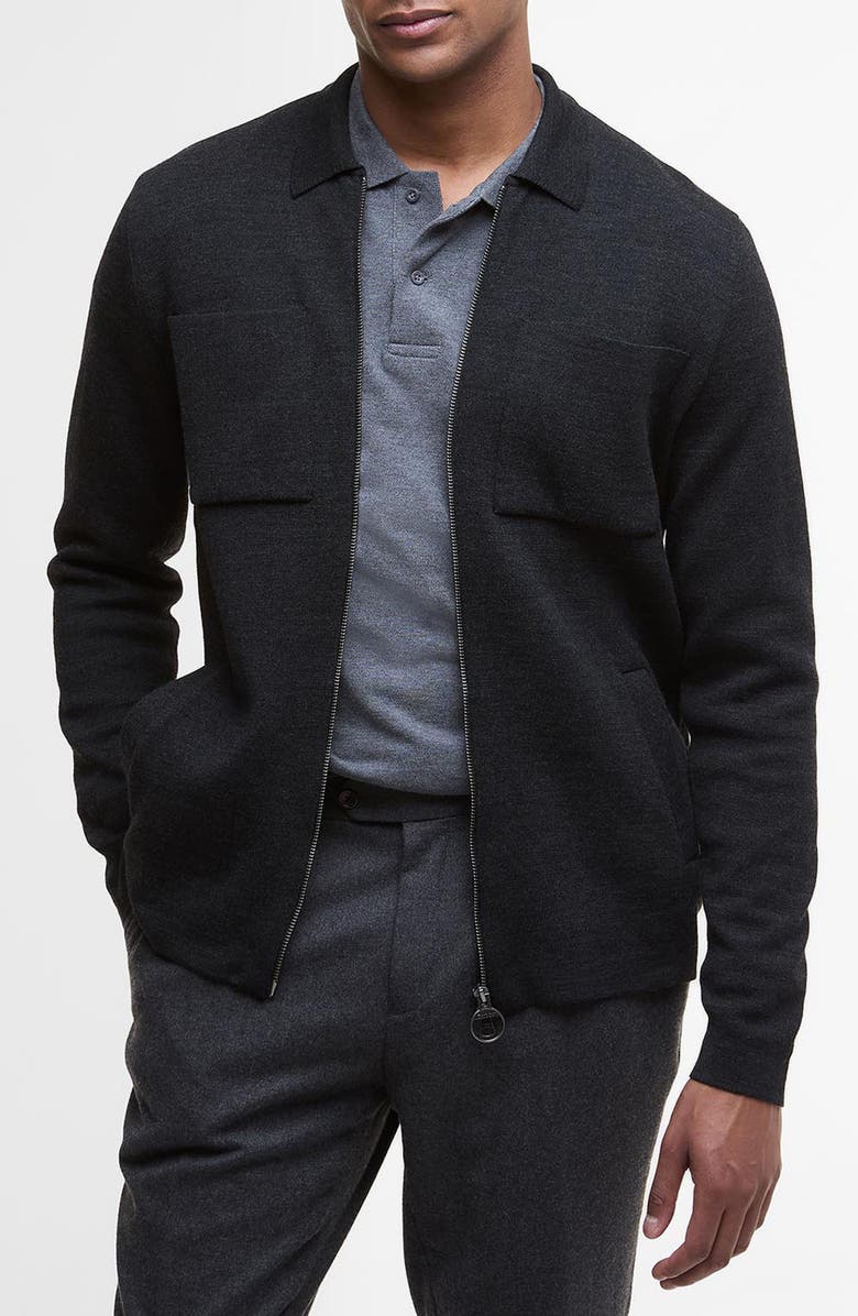 Barbour Croscombe Cotton & Merino Wool Blend Zip Cardigan, Main, color, Charcoal Marl
