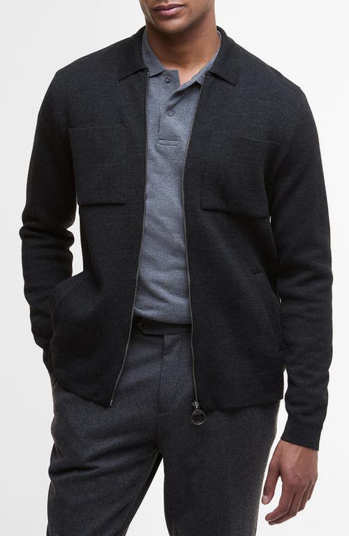 Barbour Croscombe Cotton & Merino Wool Blend Zip Cardigan In Black