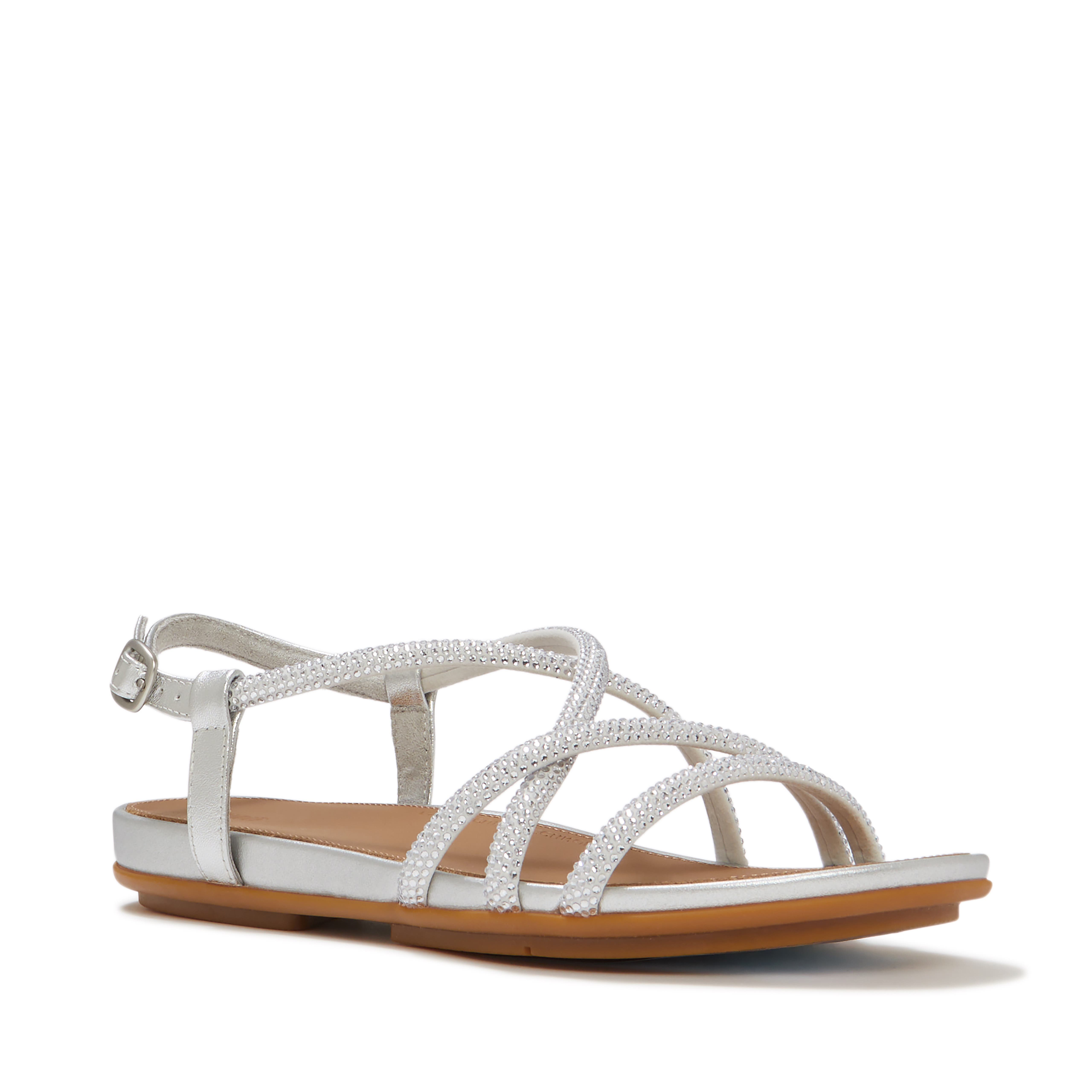 FitFlop Gracie Crystal Strappy Sandal, Main, color, Silver