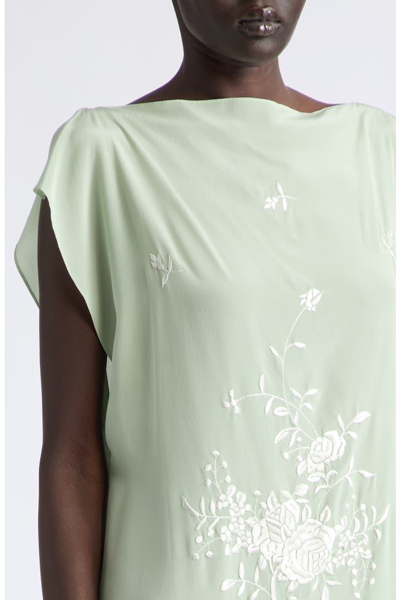 Piano Shawl Floral Embroidered Fringe Silk Minidress, Alternate, color, GREEN