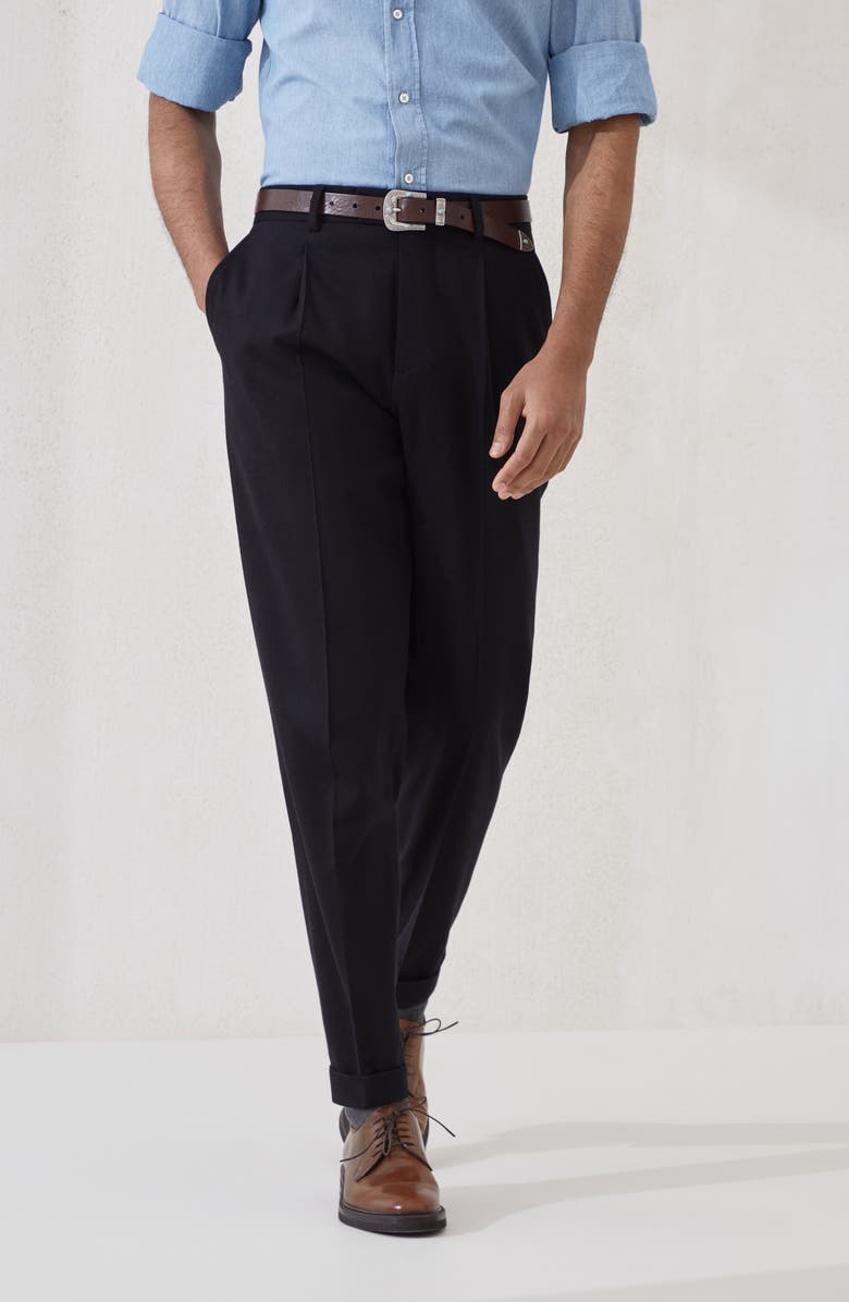 Brunello Cucinelli Flannel leisure fit trousers, Alternate, color, Black