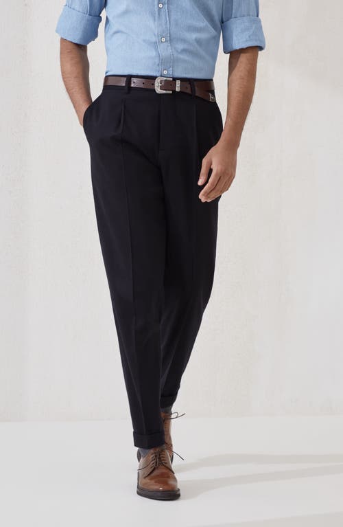 Brunello Cucinelli Flannel Leisure Fit Trousers In Black