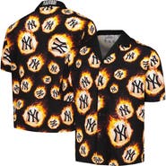 PLEASURES Men's PLEASURES  Black New York Yankees Flame Fireball Button-Up Shirt