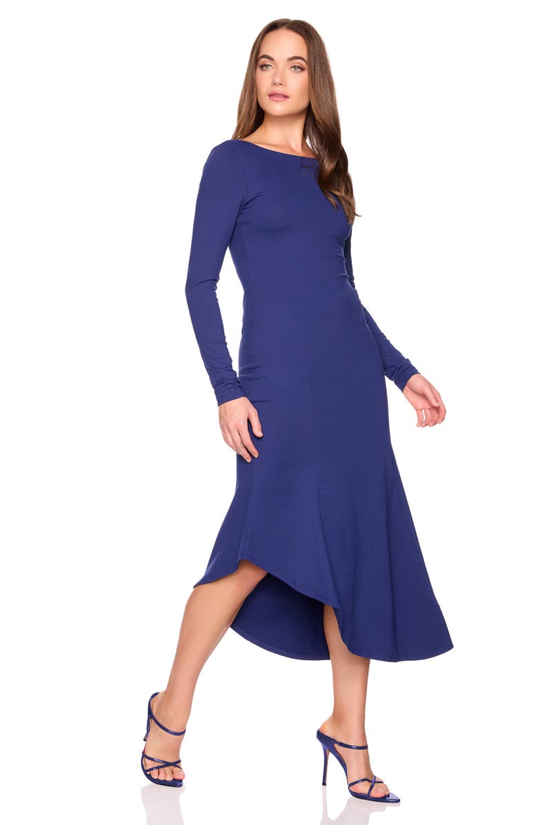 Susana Monaco Scoop Back Asymmetrical Midi Dress, Alternate, color, Inkwell