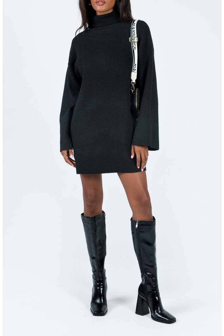 Sonelle Rib Turtleneck Long Sleeve Sweater Minidress, Main, color, BLACK