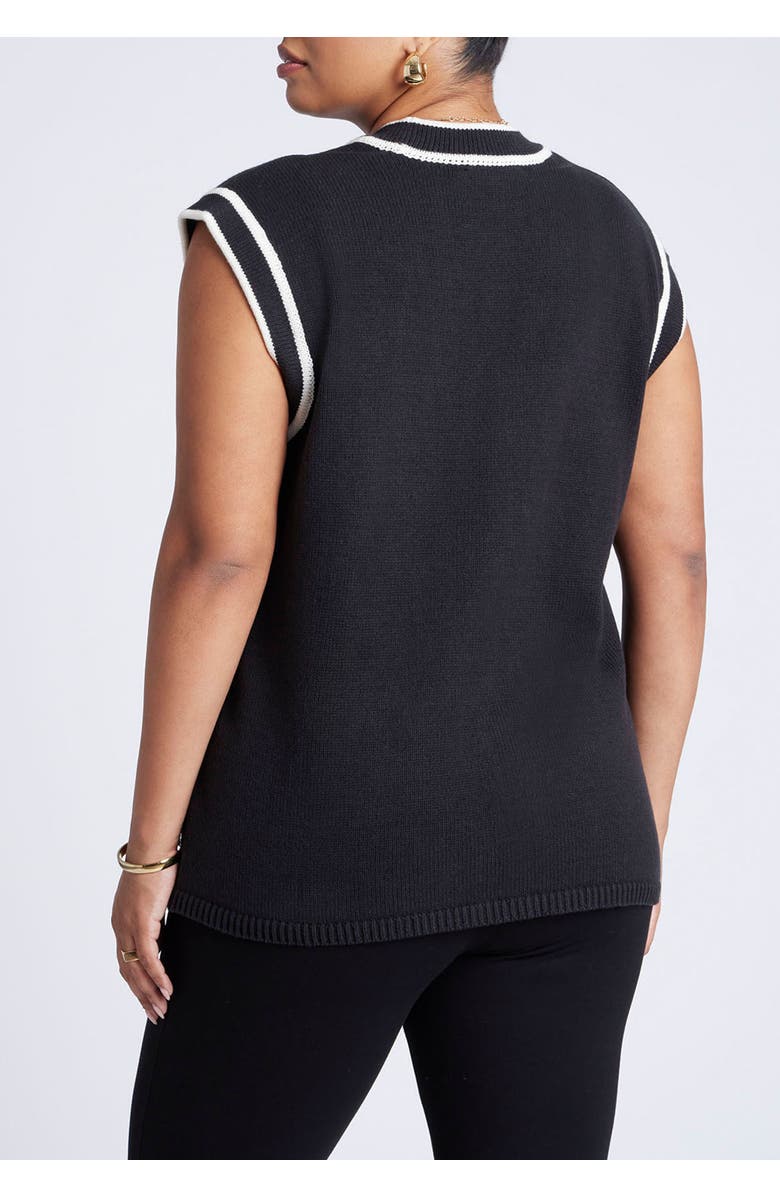 ELOQUII Oversized Sweater Vest, Alternate, color, Black Onyx Soft White