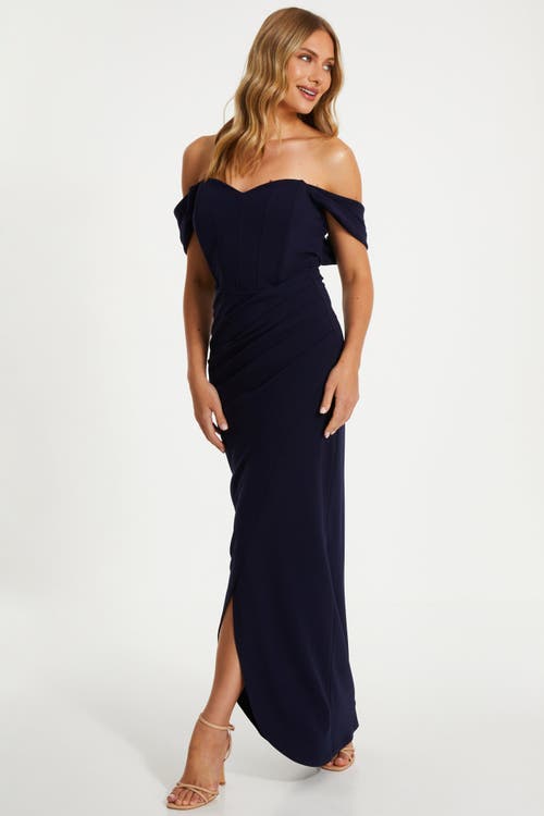 Quiz Scuba Crepe Bardot Wrap Maxi Dress In Navy