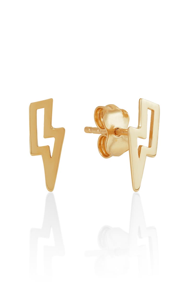 Frankie & Zoe Lightning Bolt Stud Earrings, Main, color, Yellow Gold