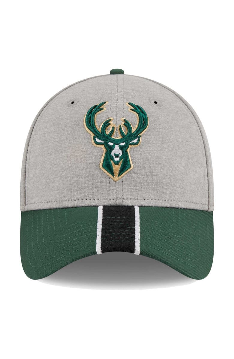 New Era Men's New Era Gray/Hunter Green Milwaukee Bucks Striped 39THIRTY Flex Hat, Alternate, color, 