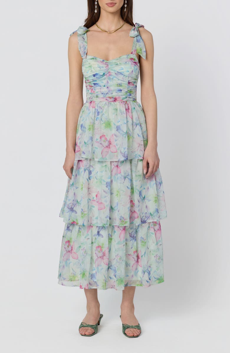 ASTR the Label Tiered Tie Strap Sundress, Main, color, Mint Multi Floral