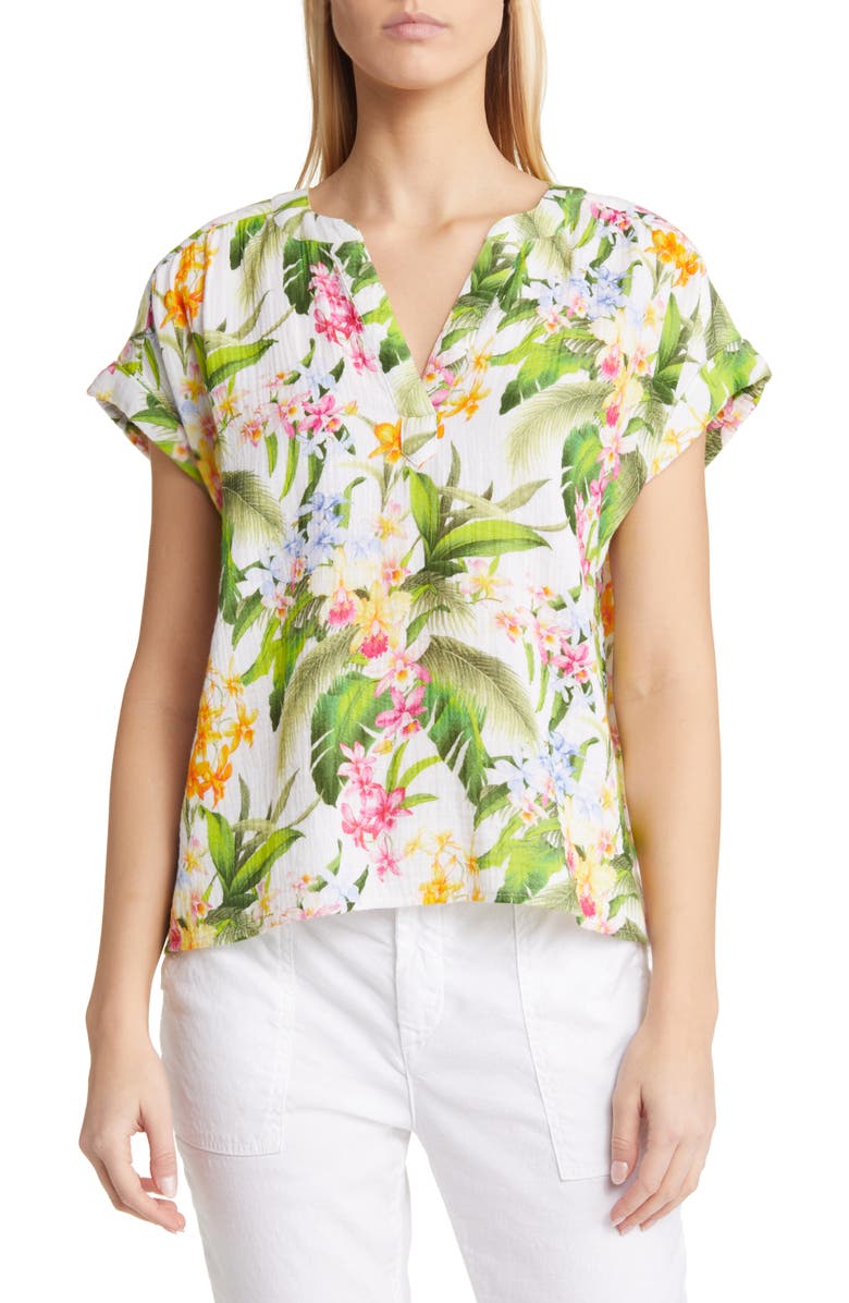 Tommy Bahama Breezy Blooms Cotton Gauze Popover Blouse, Main, color, 