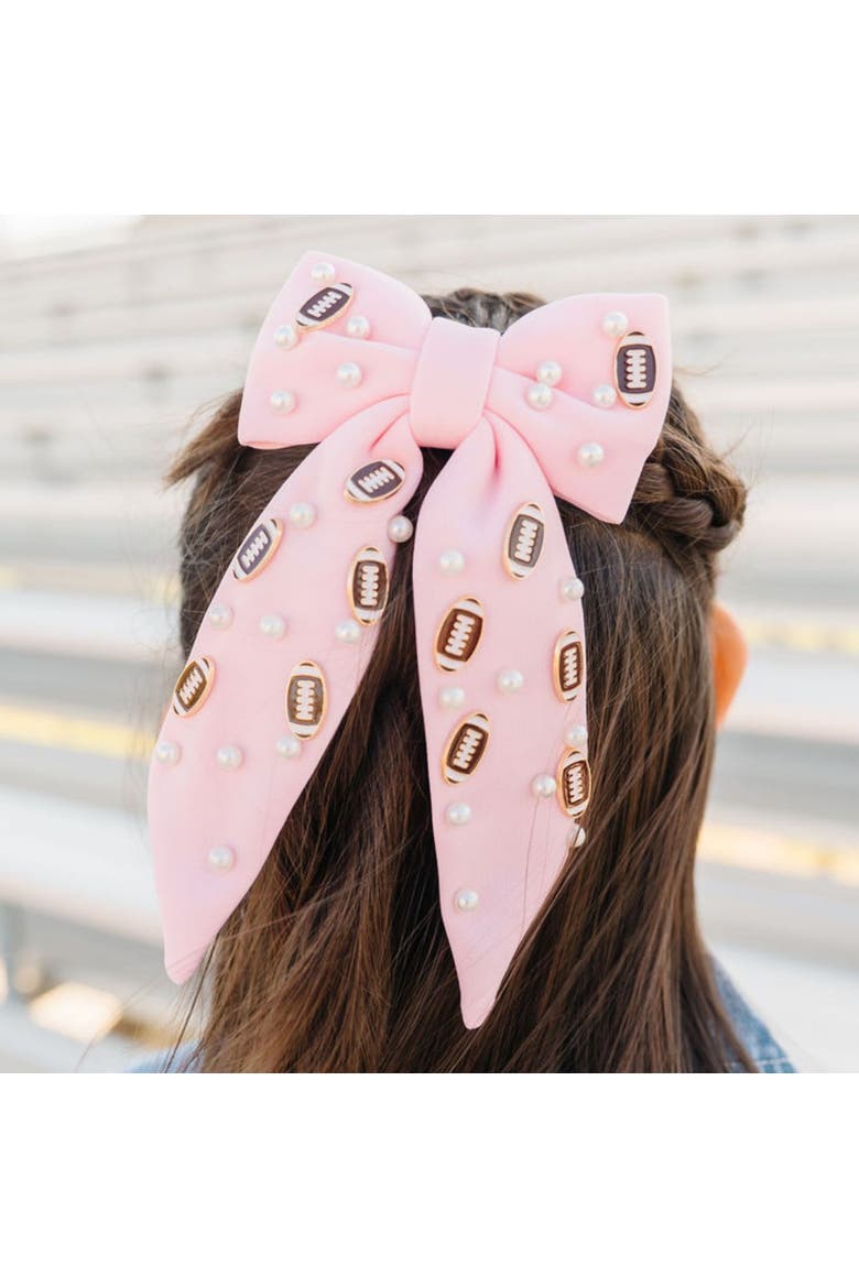 Football Pearl Bow Clip, Alternate, color, Pink