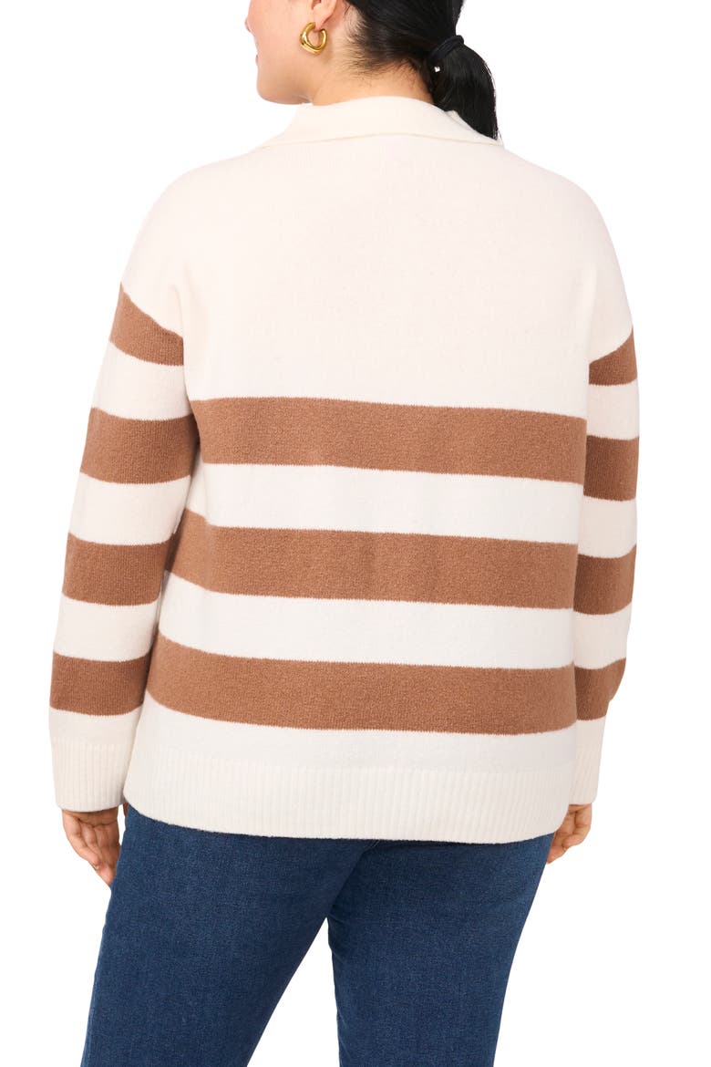 Stripe Polo Sweater, Alternate, color, ANTIQUE WHITE/ COCOA