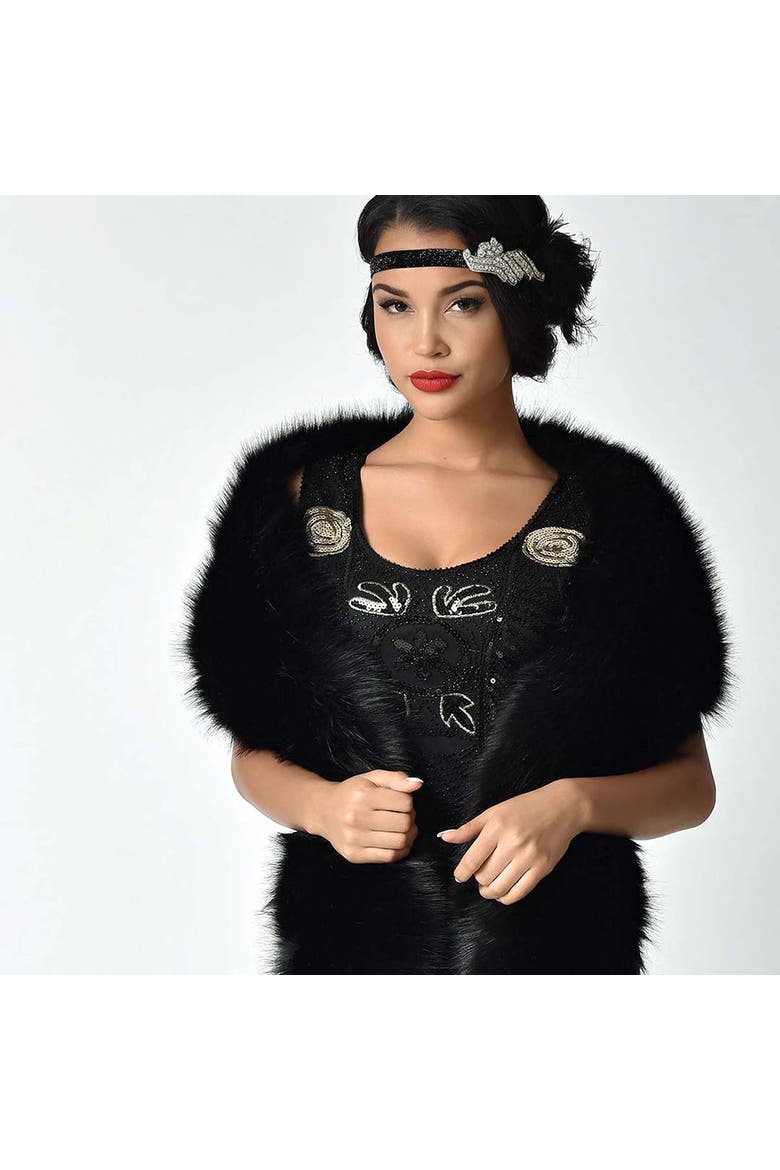 Faux Fur Stole, Alternate, color, Black Fur