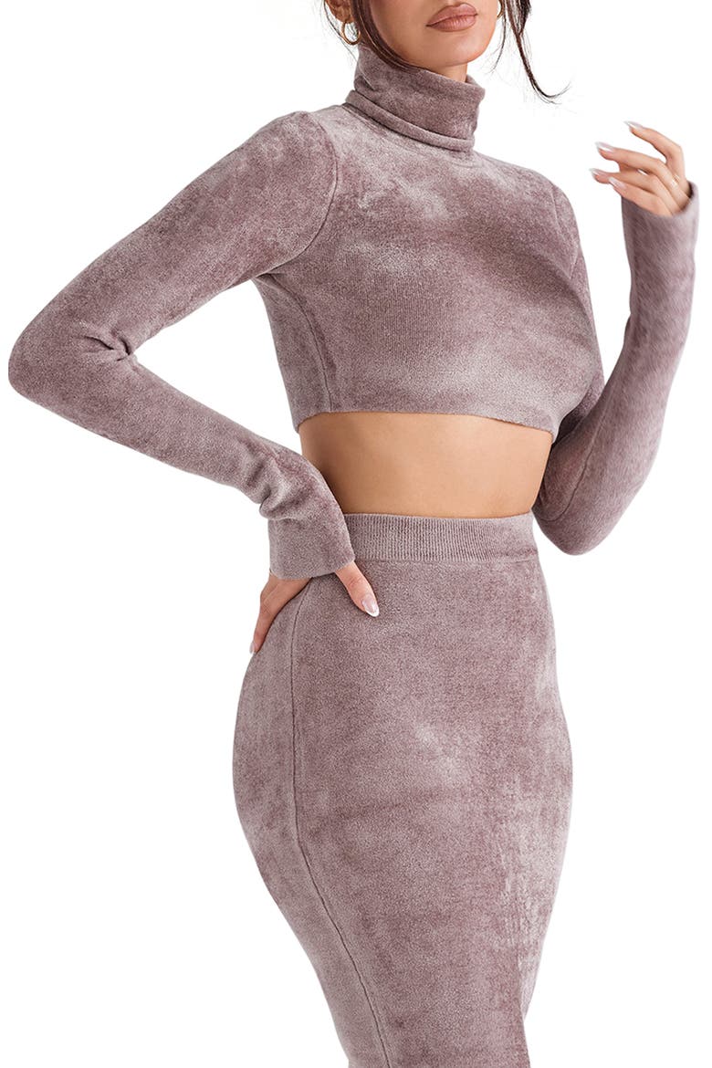 Suri Crop Chenille Turtleneck Sweater, Alternate, color, ROSE