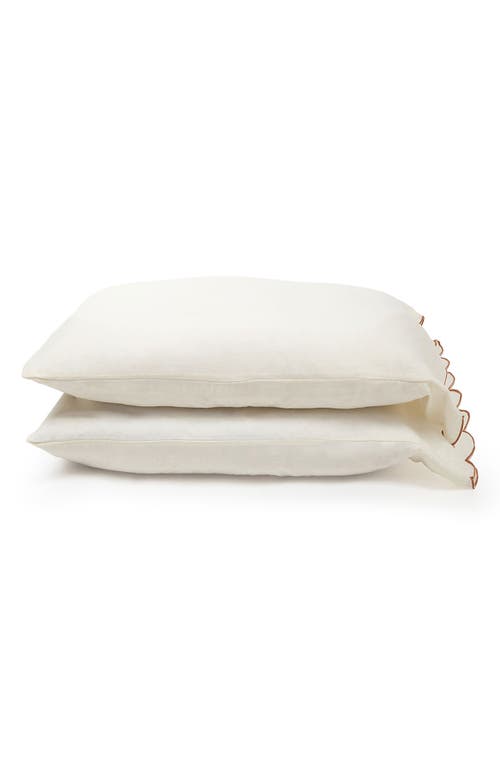 Pom Pom At Home Kelly Set Of 2 Linen Pillowcases In Cream/terra Cotta