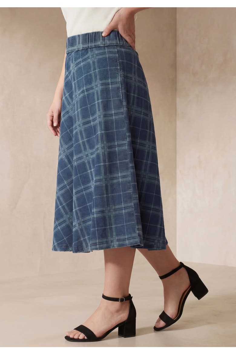 Comfort Waist Stretch Denim Swing Skirt, Alternate, color, DENIM BIAS PLAID