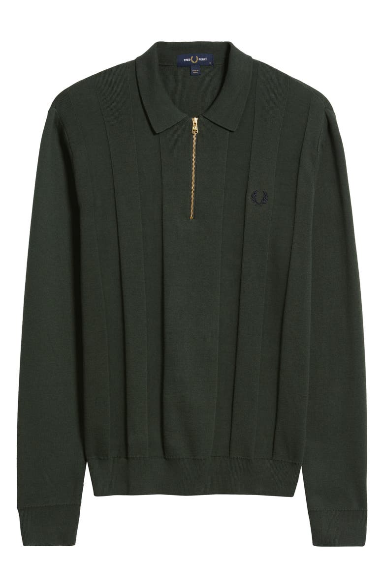 Fred Perry Long Sleeve Textured Stripe Cotton Zip Polo Sweater, Alternate, color, Court Green