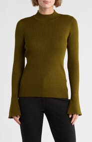 DKNY Mock Neck Bell Sleeve Sweater