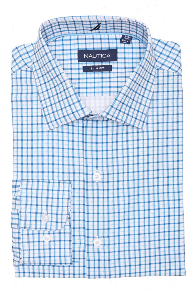 Slim Fit Plaid Print Dress Shirt, Alternate, color, BLUE