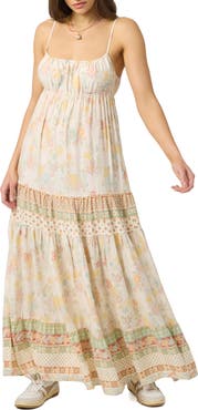 O'Neill Lillie Floral Border Print Tiered Maxi Dress