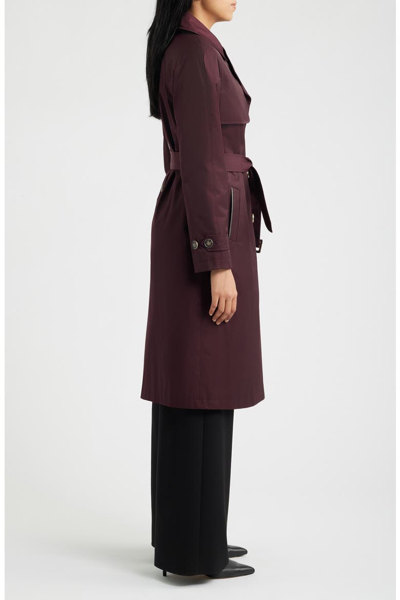 Back Button Cotton Blend Trench Coat, Alternate, color, PINOT NOIR