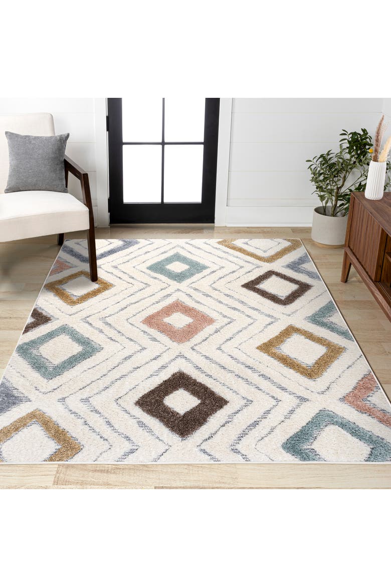 Amira Diamond  High-Low Area Rug, Alternate, color, Multi/Cream